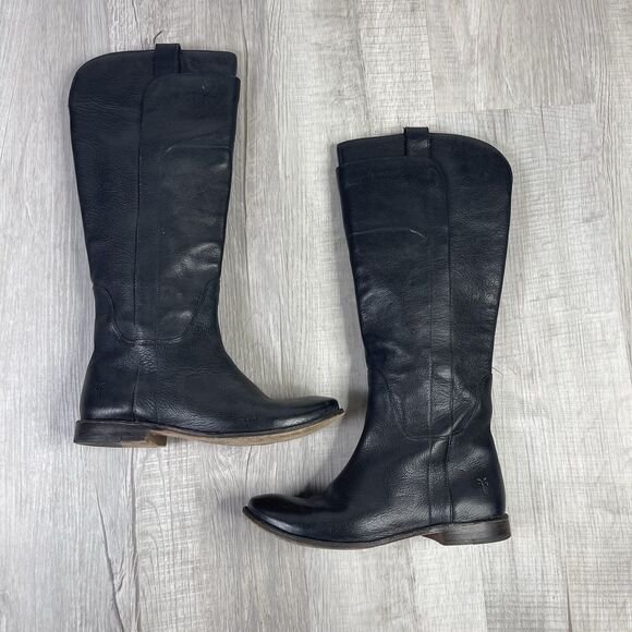Frye Paige Tall Riding Leather Boots Black Cowgirl Western Women’s Size 6.5 B K - Picture 13 of 14
